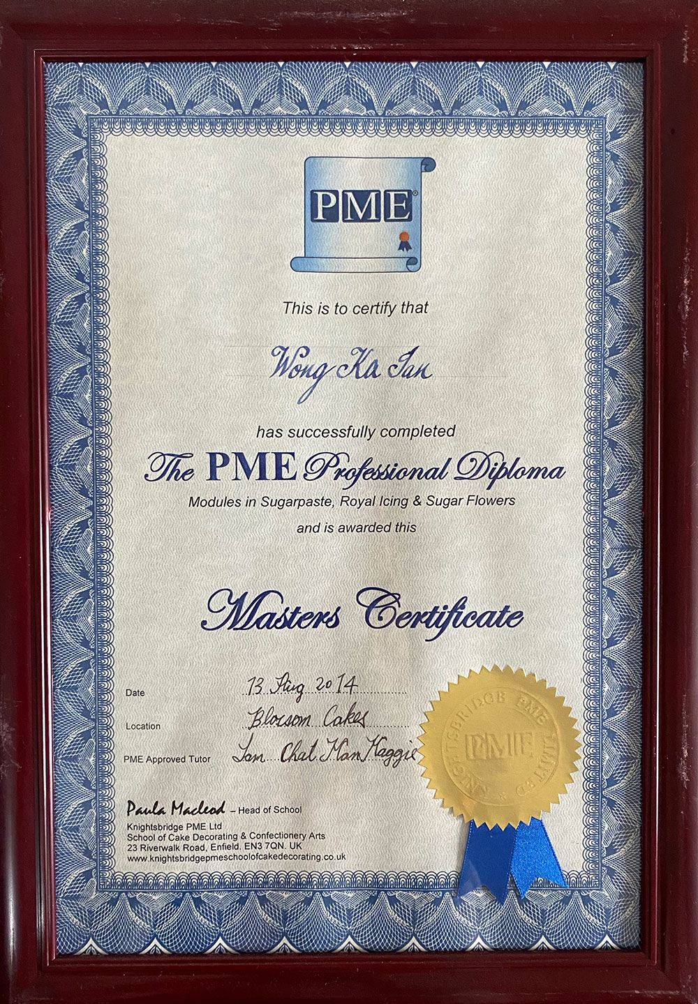 PME Masters Certificate for Wong Ka Ian