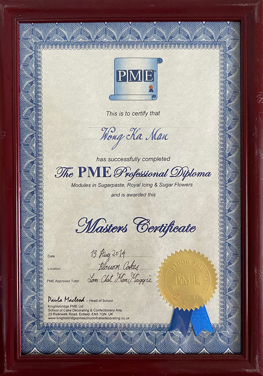 PME Masters Certificate for Wong Ka Man